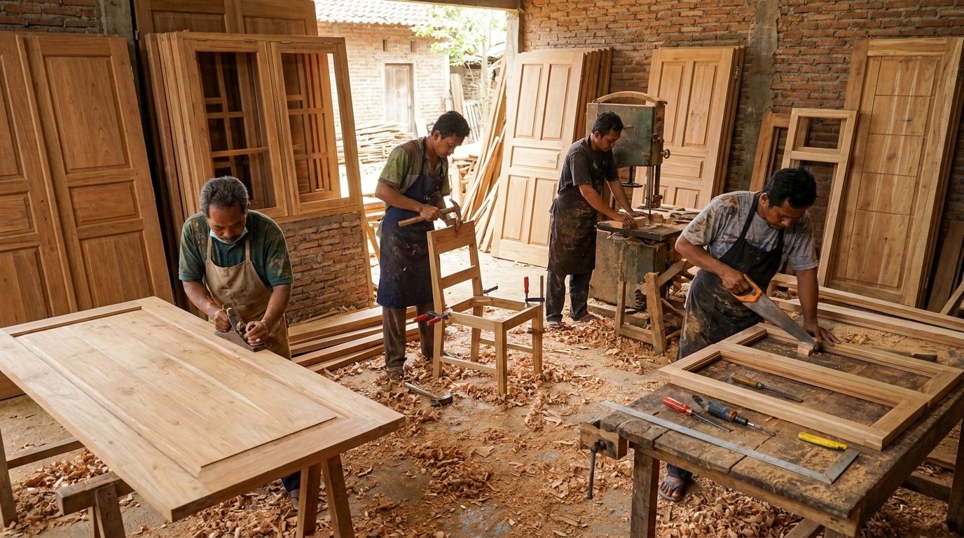 Workshop furniture jati Tegal Sinar Jaya Mebel sejak 1998