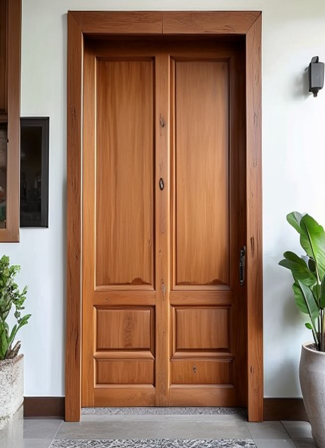Pintu panel raised 3 panel kayu jati solid finishing melamic clear