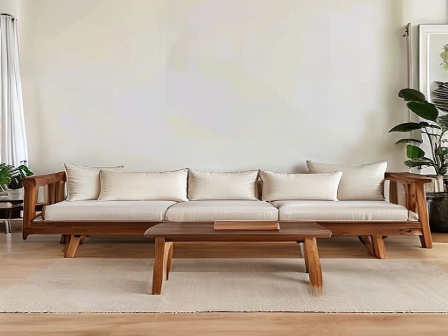 Set kursi tamu kayu jati solid 3 seater + 2 singles bantalan