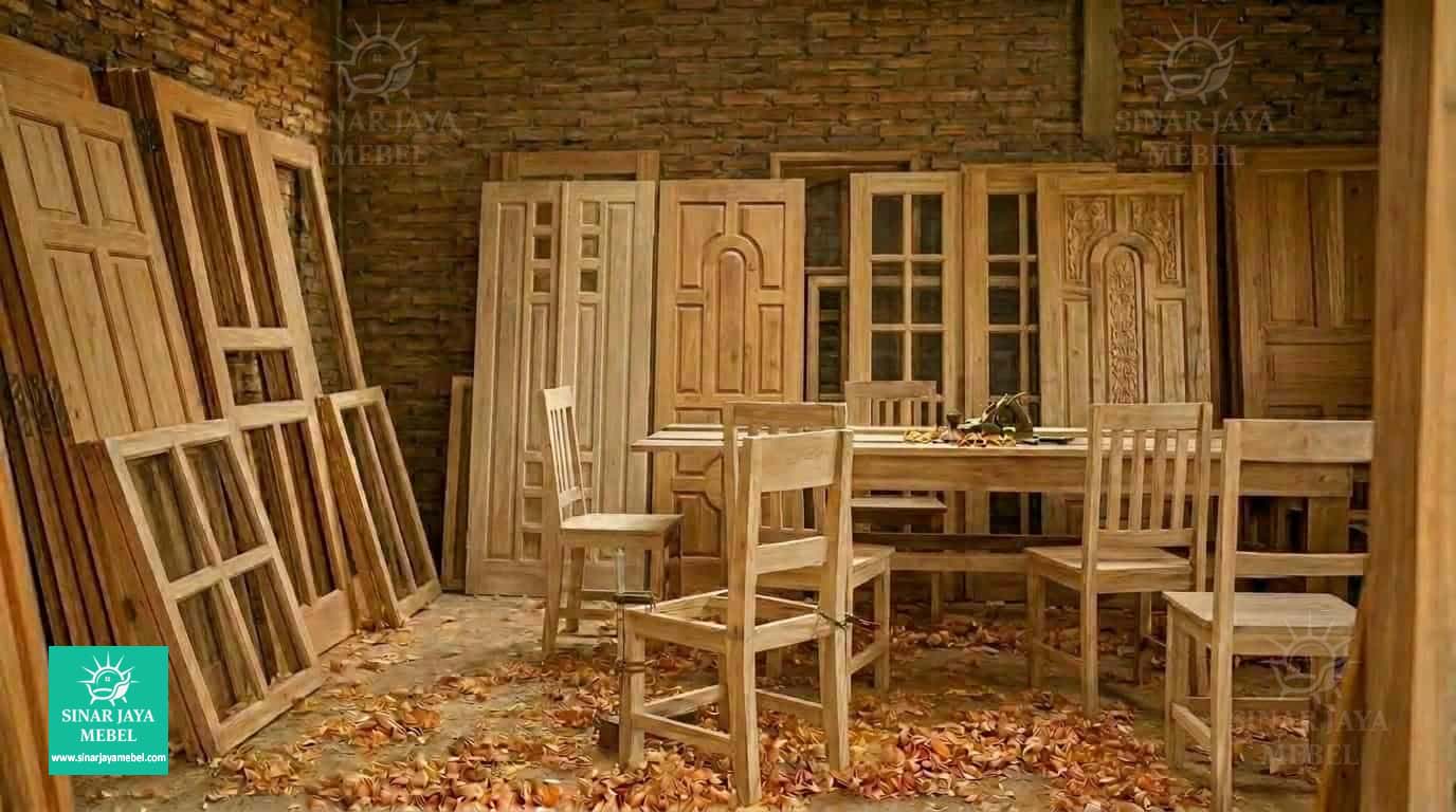 Furniture kantor custom Tegal — meja dan kursi kayu jati dari workshop Sinar Jaya Mebel
